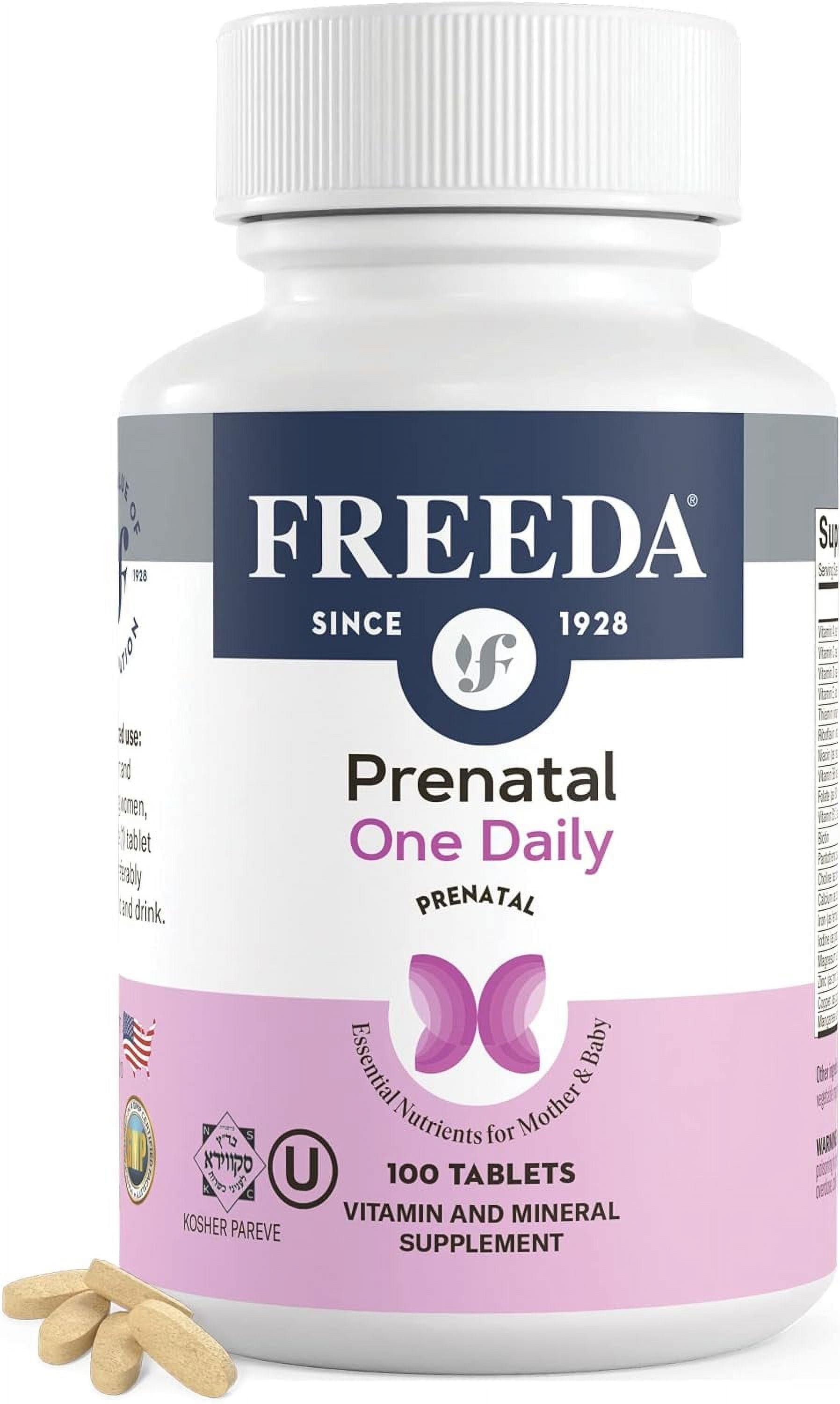 Freeda One Daily Prenatal Vitamin with Iron & Folic Acid | Support for Mom & Baby | Vegan, Gluten Free | 100 Tablets