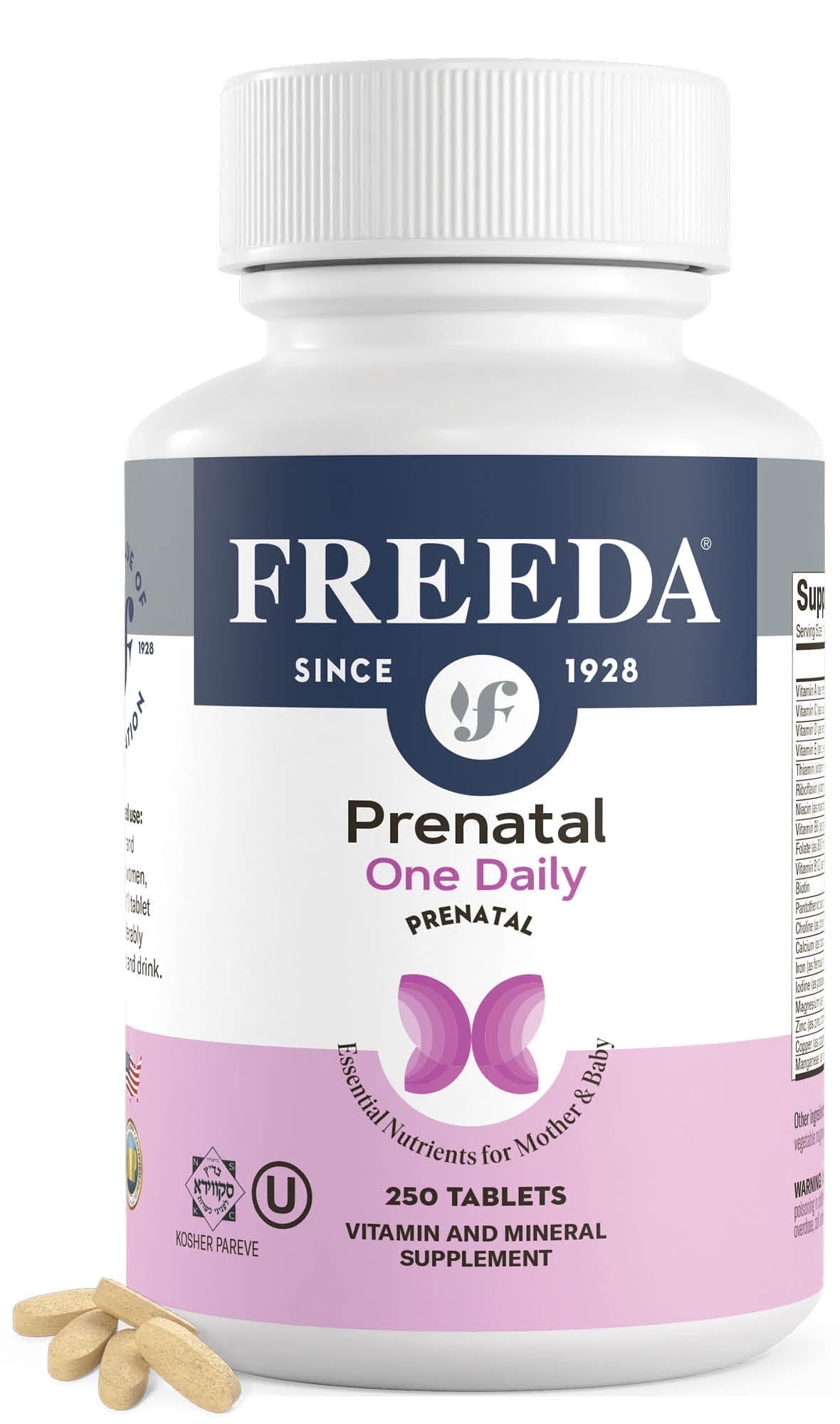 Freeda One Daily Prenatal Vitamin with Iron & Methylfolate | Once Daily Prenatal Support for Mom & Baby | Vitamins for Pregnancy & Lactation | Vegan, Gluten Free | 250 Tablets