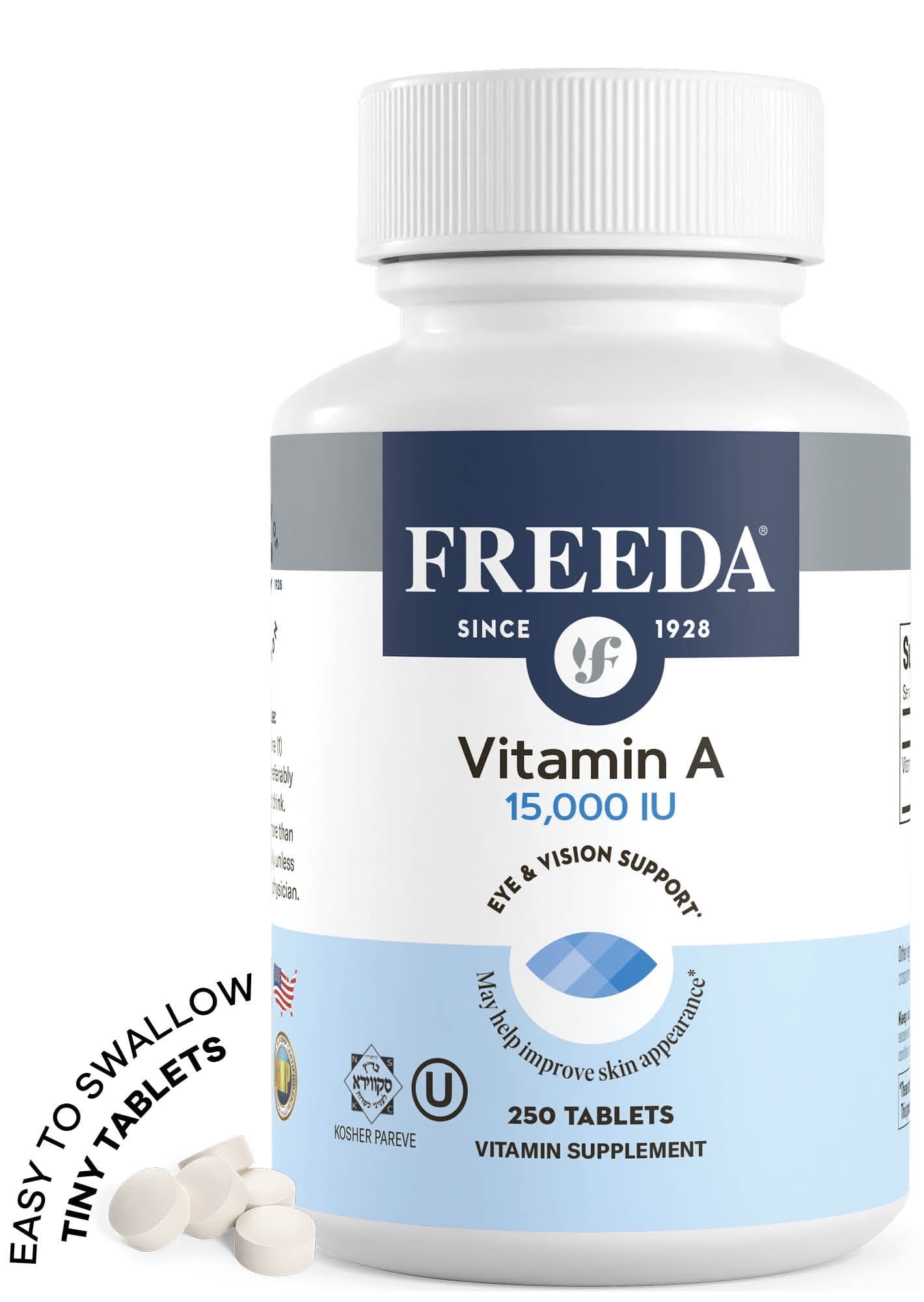 Freeda Vitamin A 15,000 IU  Retinyl Palmitate | Eye & Vision Support | Vegan, Gluten Free | 250 Tablets