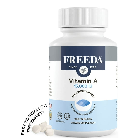Freeda Vitamin A 15,000 IU Retinyl Palmitate | Eye & Vision Support | Vegan, Gluten Free | 250 Tablets