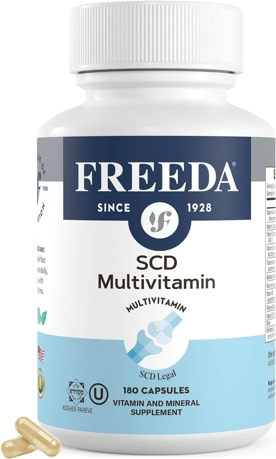 Freeda SCD Multivitamin Capsules Gluten Free Dietary Supplements for Specific Carbohydrate Diet, 180 Count