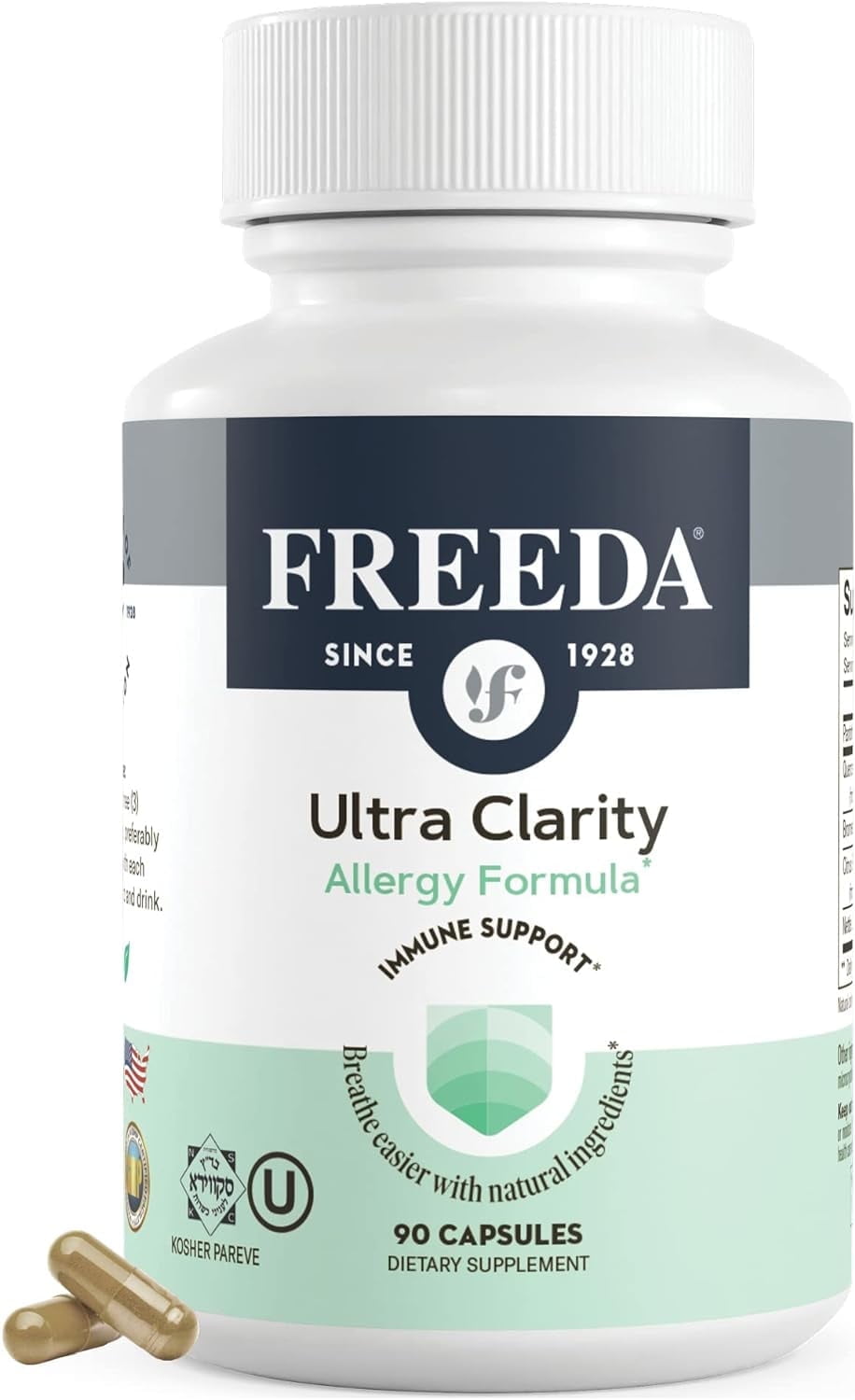 Freeda Ultra Clarity Allergy Support with Quercetin, Bromelain & Nettle | Non-Drowsy, Vegan, Kosher, Gluten Free | 90 Capsules