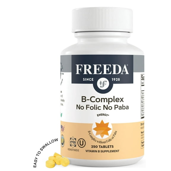 Super B Vitamin Complex – No Folic Acid or PABA – Energy & Stress Support – Kosher Vegan B Complex for Women & Men – 250 Tablets