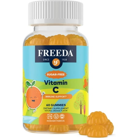 Freeda Vitamin C Sugar Free Gummies Chewable Dietary Supplements for Kids Teens and Adults, Orange Flavor 60 Count