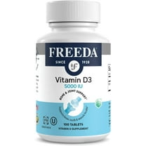 Freeda Vitamin D3-5000 IU Pure High Potency Vit D Supplement Tablets for Bone and Joint Health, 100 Count