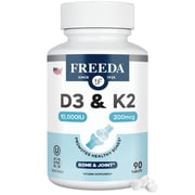 Freeda Vitamin D3 + K2, 10,000 IU & 200 mcg   High-Potency Tiny Tablets   Bone & Immune Support   90 Ct