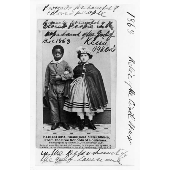Freedmen School, 1863. Nisaac And Rosa, Emancipated Slave Children. Souvenir Carte-De-Visite Photograph, 1863, Sold In