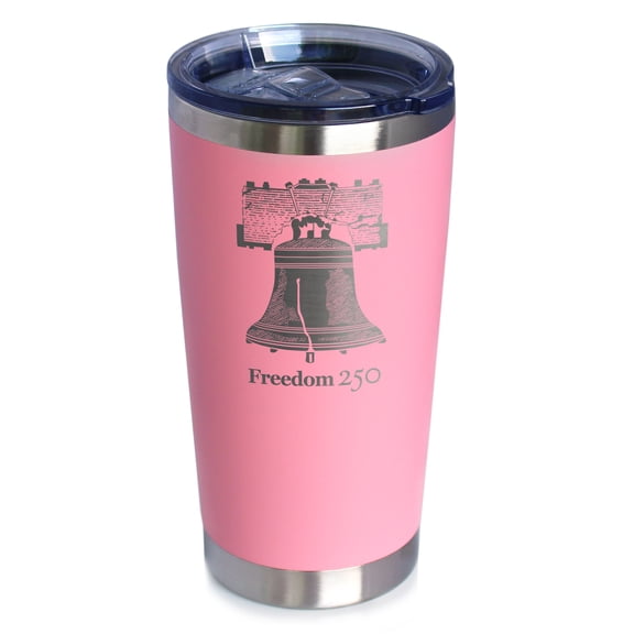 Freedom 250 Liberty Bell - Coffee Tumbler Cup with Sliding Lid - Official Merch for 250th Anniversary of the USA - Stainless Steel Insulated Mug, 20 oz - Pink