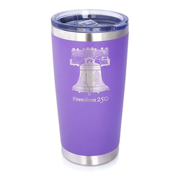 Freedom 250 Liberty Bell - Coffee Tumbler Cup with Sliding Lid - Official Merch for 250th Anniversary of the USA - Stainless Steel Insulated Mug, 20 oz - Purple