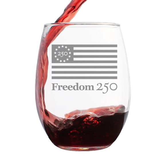 Freedom 250 Logo Stemless Wine Glass - Official Merch for 250th Anniversary of the USA - 15 oz