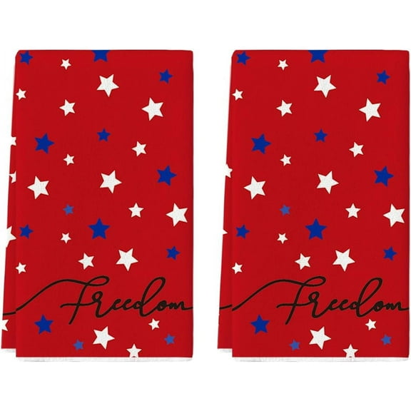 Freedom America Stars Patriotic 4th of July Kitchen Towels Dish Towels, 18x26 Inch Seasonal Summer Decoration Hand Towels Set of 2