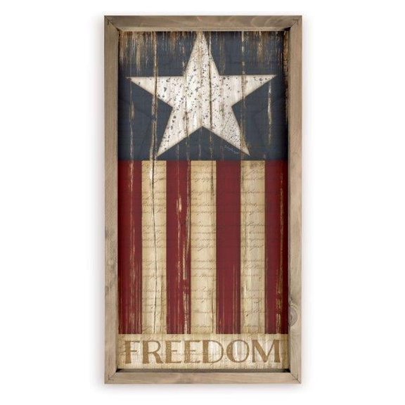 Freedom American Flag Rustic Framed Wood Farmhouse Wall Sign 9x18 (Frame Included)