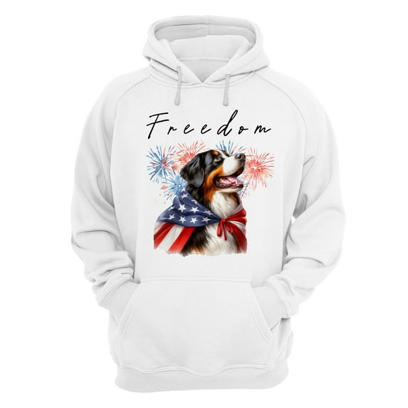 Freedom Bernese Mountain Dog on Independence Day 4th of July Hoodie Unisex Merch Hoodies Berner Lover Gifts - 01005