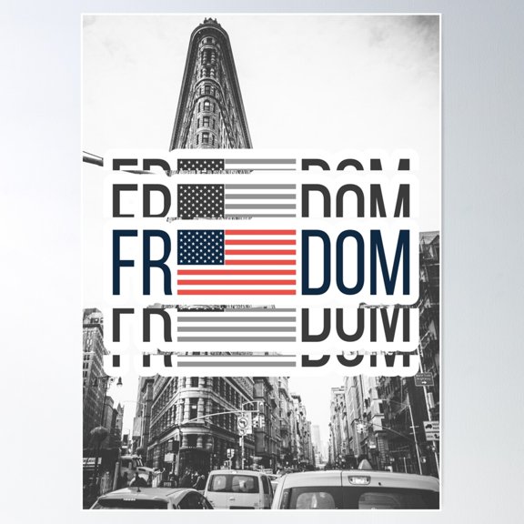 Freedom Bold Script Patriotic American Pride Independence Day Office Wall Decor, Unframed Canvas