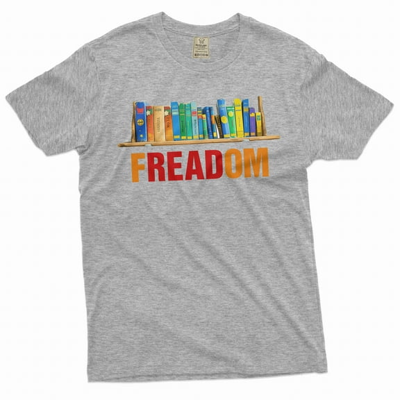 Freedom Books Tshirt book lover reading school education tee reading tee shirt library Freadom shirt (Large Grey)