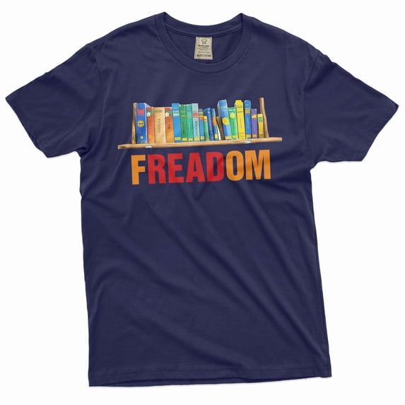 Freedom Books Tshirt book lover reading school education tee reading tee shirt library Freadom shirt (Small Navy Blue)