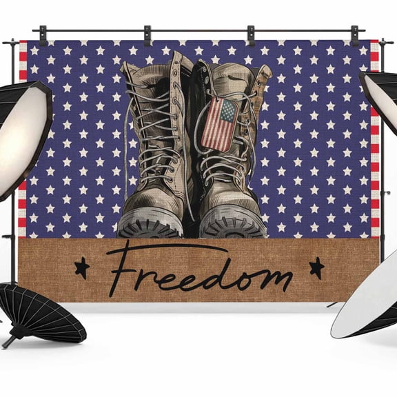Freedom Boots Backdrop for Photography, Fabric Photo Background Backdrop, Independence Star Striped Vintage Photo Booth Background for Portrait Photoshoot Video Wedding Studio Decoration Banner 7x5ft