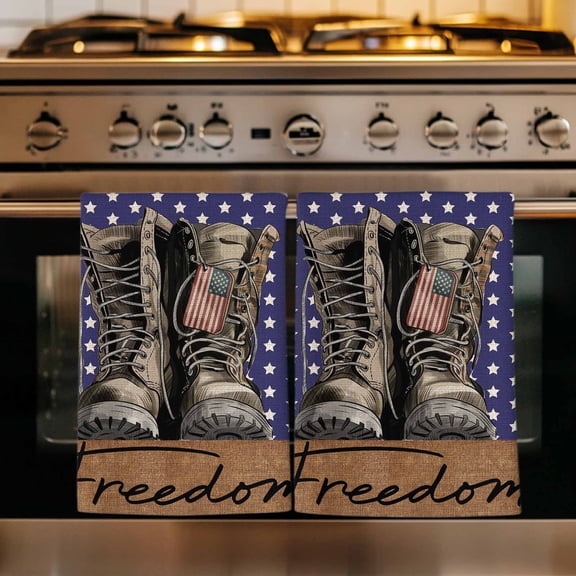 Freedom Boots Kitchen Towels Set of 1, Independence Star Striped Vintage Absorbent Dish Towels for Kitchen, Microfiber Hand Towel, Quick Drying Tea Towel for Cleaning Decorative Dishcloths