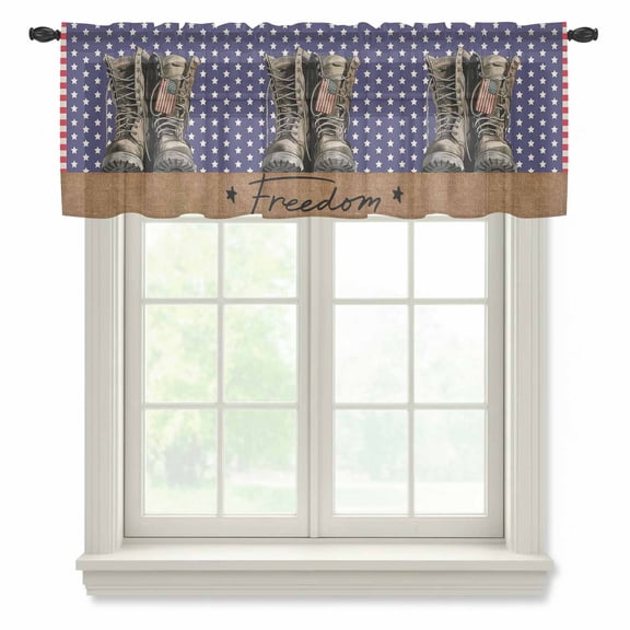 Freedom Boots Valance Curtains for Kitchen/Living Room/Bathroom/Bedroom Window, Rod Pocket Small Topper Half Short Window Curtains Voile Sheer Scarf, Independence Star Striped Vintage 42"x12"