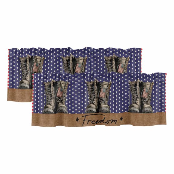 Freedom Boots Valances for Windows, Independence Star Striped Vintage Light Filtering Kitchen Curtains, Rod Pocket Window Valance Curtains for Living Room Bedroom, 42" W x 12" L, 2 Panels