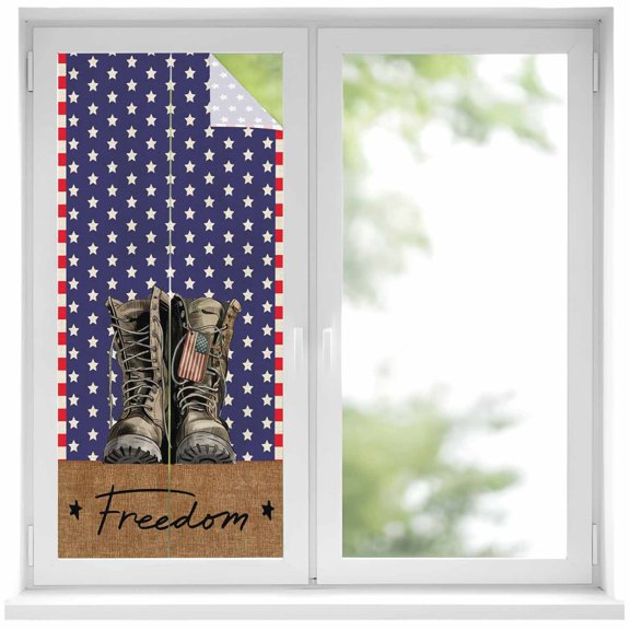 Freedom Boots Window Privacy Film, Independence Star Striped Vintage Static Cling UV Sun Blocking Heat Control Window Tint Day and Night, Non-Adhesive One Way Windows Privacy Cover 17.7''x39.3''