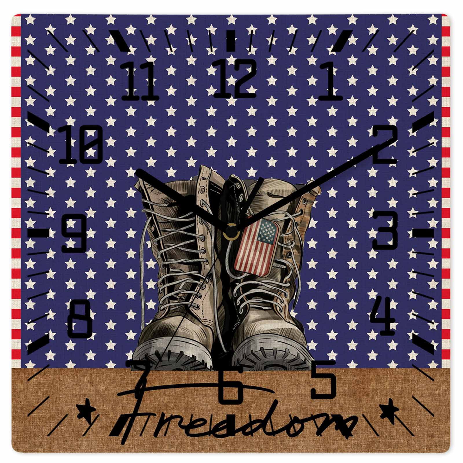 Freedom Boots Wooden Wall Clock Silent Non Ticking, Independence Star ...
