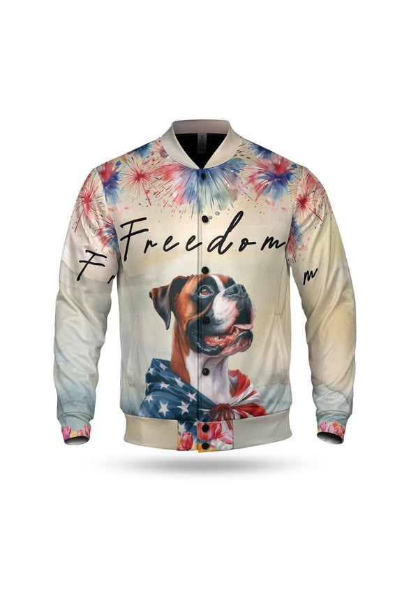 Freedom Boxer on Independence Day 4th of July All Over Print 3D Baseball Jacket Boxers Dog Lover Gifts Idea Bomber Jacket Softball - 01005