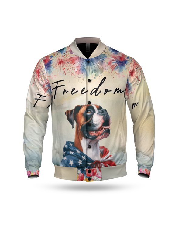 Freedom Boxer on Independence Day 4th of July All Over Print 3D Baseball Jacket Boxers Dog Lover Gifts Idea Bomber Jacket Softball - 01005