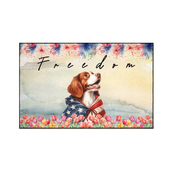 Freedom Brittany Spaniel on Independence Day 4th of July Indoor Rug Brittany Dog Lover Gifts Idea Carpet Living Bed Room Sofa Home Decor - 01005