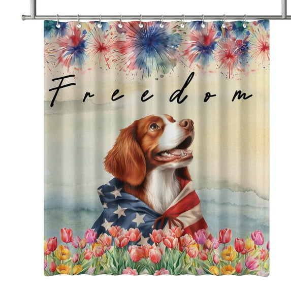 Freedom Brittany Spaniel on Independence Day 4th of July Shower Curtain Brittany Dog Lover Gifts Idea Waterproof Bathroom Bathtub Curtain - 01005