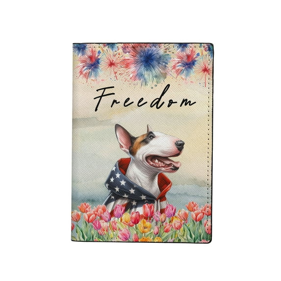 Freedom Bull Terrier on Independence Day 4th of July Travel Passport Wallet Bully Dog Lovers Gifts Idea PU Leather Passport Holder Cover - 01005