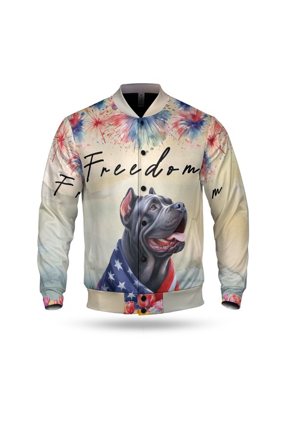 Freedom Cane Corso on Independence Day 4th of July All Over Print 3D Baseball Jacket Italian Mastiff Dog Lover Gifts Idea Bomber Jacket Softball - 01005