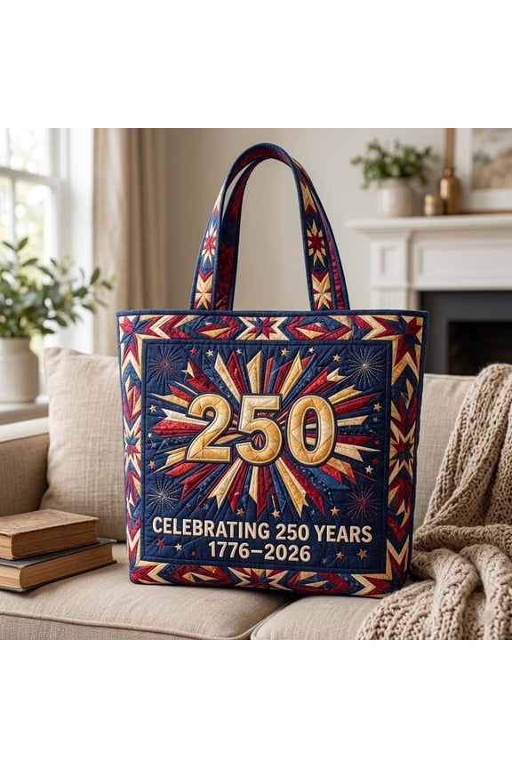 Freedom Celebration Quilted Tote Bag,Flag Travel Tote Bag, 250 Years Freedom Shoulder Bag, 4th of July, Travel Bag