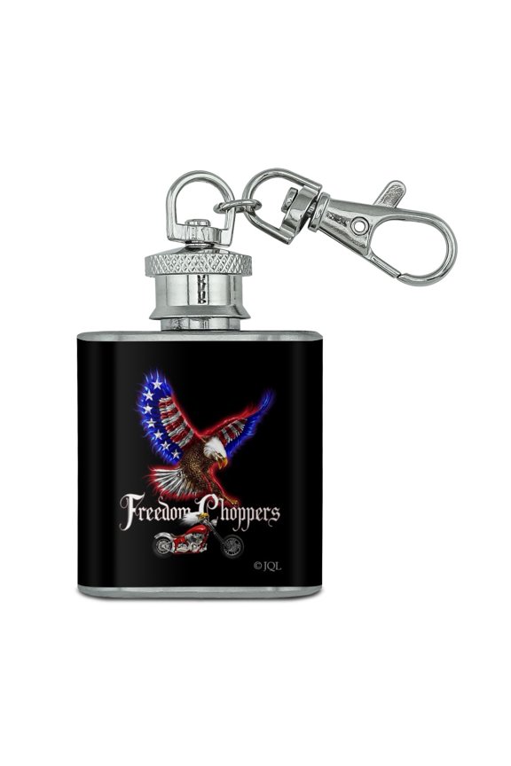 Freedom Choppers Motorcycle Patriotic American Flag Eagle Bike Stainless Steel 1oz Mini Flask Key Chain
