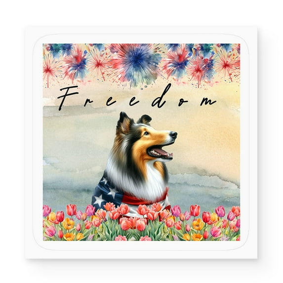 Freedom Collie on Independence Day 4th of July Vinyl Sticker Collie Dog Lover Gifts Idea Waterproof Decal Art Decor - 01005