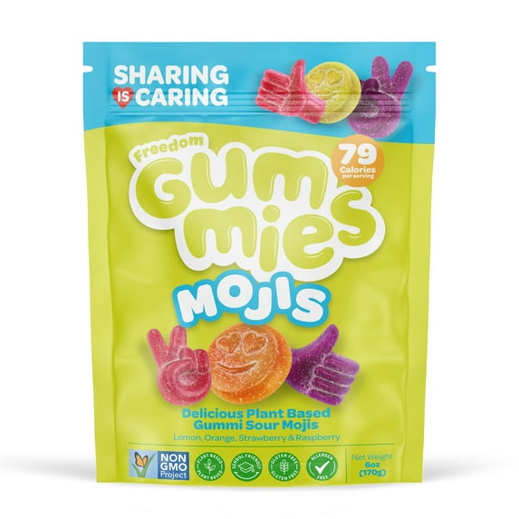 Freedom Confectionery Gummi Mojis – Vegan Emoji-Shaped Gummies with Natural Flavors – Gelatine-Free, Gluten-Free & Allergen-Free Candy - Perfect for Snacking, Sharing, or Vegan Gifts – 6oz
