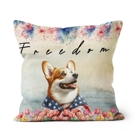 Freedom Corgi on Independence Day 4th of July Pillow Cushion Double Sided Welsh Corgi Dog Lover Gifts Idea Throw Pillow - 01005