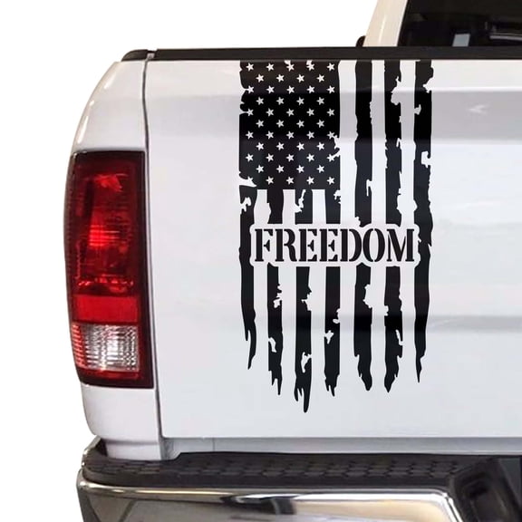 Freedom Distressed American USA US Flag Truck Tailgate Vinyl Decal Sticker fits most Pickup Trucks U.S. Decal for Liberty, Independence, Autonomy, Self-determination (11" x 20", Black)