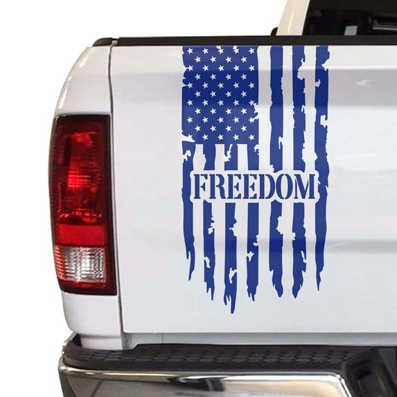 Freedom Distressed American USA US Flag Truck Tailgate Vinyl Decal Sticker fits most Pickup Trucks U.S. Decal for Liberty, Independence, Autonomy, Self-determination (11" x 20", King Blue)