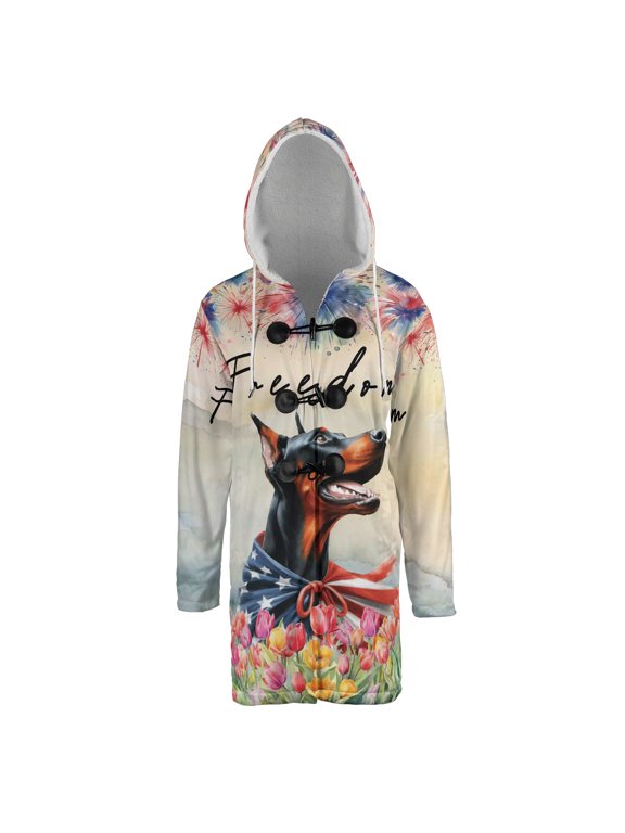 Freedom Doberman Pinscher on Independence Day 4th of July All Over Print 3D Hooded Duffle Toggle Coat Doberman Dog Lover Gifts - 01005