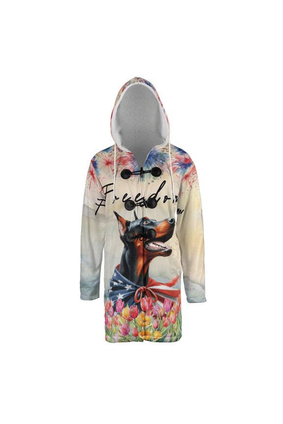 Freedom Doberman Pinscher on Independence Day 4th of July All Over Print 3D Hooded Duffle Toggle Coat Doberman Dog Lover Gifts - 01005
