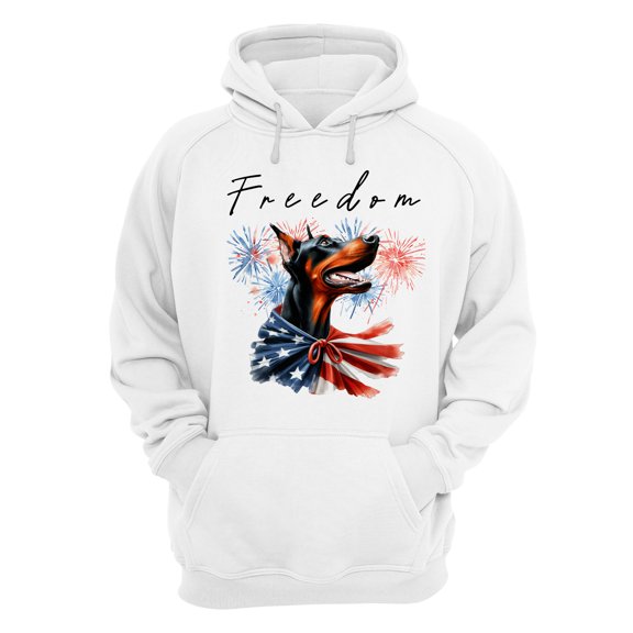 Freedom Doberman Pinscher on Independence Day 4th of July Hoodie Unisex Merch Hoodies Doberman Dog Lover Gifts - 01005