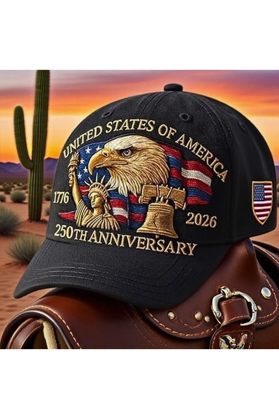 Freedom Eagle 250th Anniversary Hat Patriotic Bald Eagle Print Baseball Cap, Adjustable USA Tribute Hat for Men Women, Celebrate American Pride (Embroidered version)