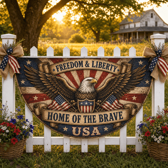 Freedom Eagle Semicircle Flag Rustic Patriotic Banner for USA Porch Decor