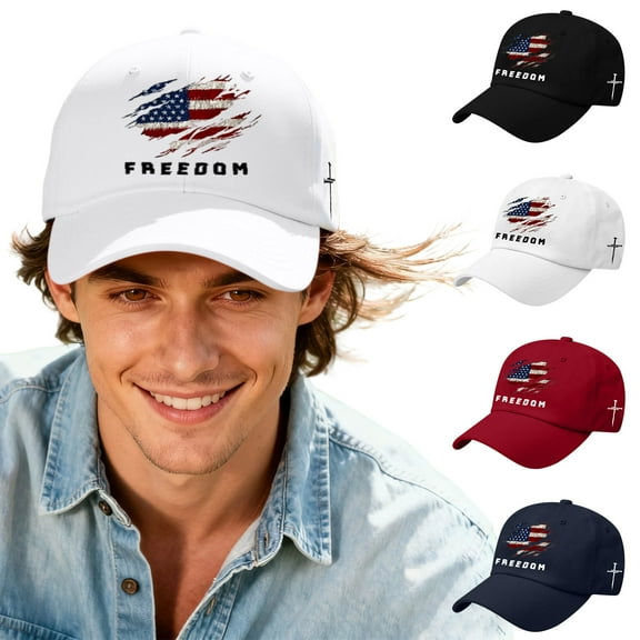 Freedom Embroidered Hat Adjustable Baseball Cap for Men Women Classic Cotton Washable Casual Trucker Hat for Outdoor Activities(Red)