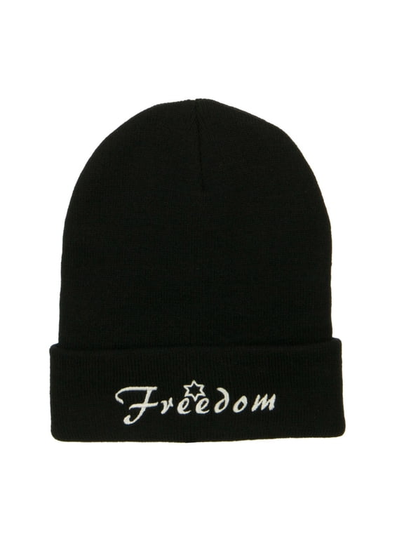 Freedom Embroidered Long Beanie - Black OSFM