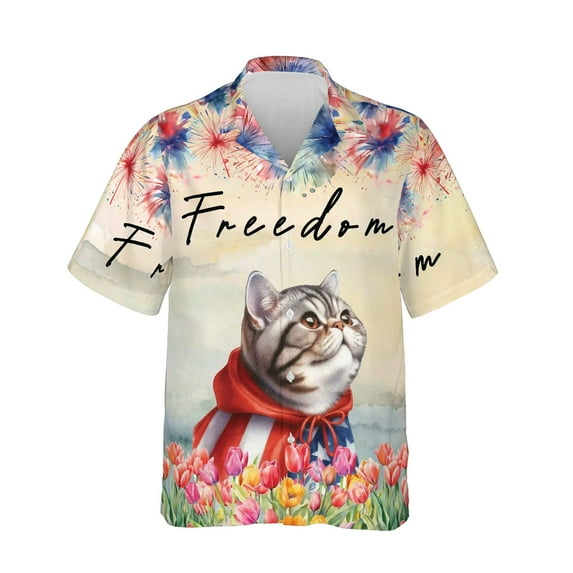Freedom Exotic Shorthair on Independence Day 4th of July Hawaiian Shirt Breathable Summer Unisex Merch Cat Lover Kitten Owner Gifts - 01005