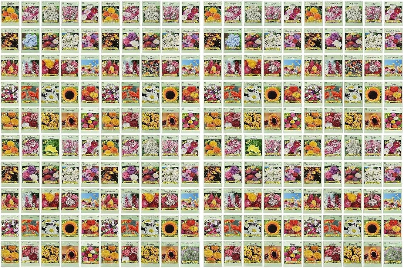 Freedom Farm Seeds Set of 200 Flower Seed Packets! Flower Seeds in Bulk - Best Value Seeds - Great for Classrooms, Beginner Gardeners and Kids! - Deluxe Varieties! (200)