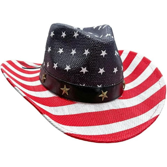 Freedom Farms American Flag Cowboy Hat, USA Vintage Western Style Fourth of July Party Parade Concert Rodeos Patriotic Unisex Cowboy Hat