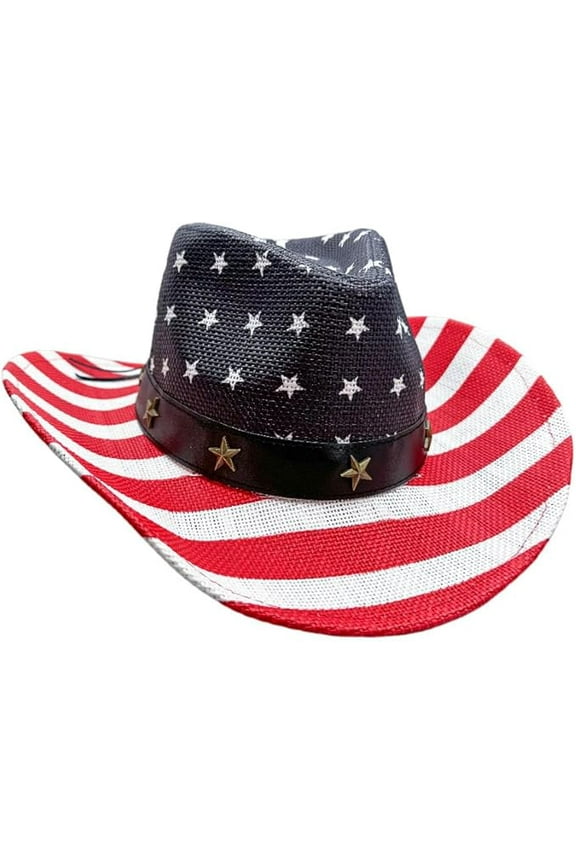 American Flag Cowboy Hat, USA Vintage Western Style Fourth of July Party Parade Concert Rodeos Patriotic Unisex Cowboy Hat